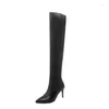 ブーツ女性秋と冬のファッションスタイルセクシーな膝の上の尖ったつま先プラットフォーム高7.5cmプラスサイズ34-48