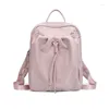 Sacos de escola saco para mulher estética mochila design de moda menina plissado tecido cordão bonito fino back pack dobrável luz mochila