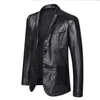 Leather Blazer Jacket For Men Fashion Loose Lapel Leather Suit Plus Size Black Blue1265Y