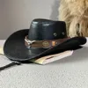 Brede Rand Hoeden Emmer Hoed Mannen Kunstleer Western Cowboy Koe Hoofd Versieren Vintage Ruiter Panama Cowgirl Jazz Cap Sombrero Hombre 230907