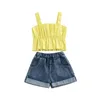 Ensembles de vêtements 1-5 ans belle petite fille shorts ensemble couleur unie bandage jarretelle hauts camisole boutonné taille élastique