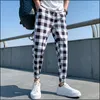 Men's Pants Ankle-Length Plaid Harem Men Clothing Joggers Trousers Japanese Fashion Grey Sweatpants 2023