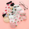 Women Socks 5 Pairs Transparent Crystal Fiber Boat Watermelon Fruit Jacquard Summer Ultra-Thin Invisible Drop