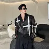 Men's Suits 2023 Fashion Hollow Out Mesh Patchwork Sexy Short Blazer Hombre Men Korean Style Cropped Suit Jackets