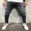 Jeans da uomo grigio strappato per uomo autunno moda sottile elastico in vita effetto consumato uomo casual skinny denim pantaloni a matita Pantalon Ho255C