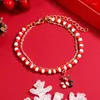 Link Bracelets Exquisite Christmas Double Layer Bracelet For Women Trendy Red White Bead Handmade Adjustable Friend Year Gift