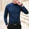 Men's Casual Shirts Brand 2023 Men Business Long Sleeve Stand Collar Cotton Male Shirt Slim Fit Designs Fahion