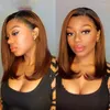 Clearance Sale Ombre Straight Bob Wig 13x1 T Part Lace With Black Roots Brown Colored Human Hair Pre Plucked