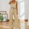 Pantalon deux pièces en coton pour femmes, haut long, taille élastique, 2 costumes, Style Boho, coupe ample, sans manches, tenue de vacances