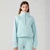 2024 Lu Lu lemen Samefar Yoga Felpa da donna caldo e accogliente collo alto a maniche lunghe solido 1/4 zip pullover felpe con tasche