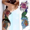 Volledige arm tijdelijke tattoo mouwen Pauw pioen drakenschedel ontwerpen waterdicht cool mannen vrouwen tatoeages stickers body art verven D12768