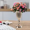 Ljusstakar Golden Silver Metal Candlestick Flower Stand Vase Table Centerpiece Event Rack Road Lead Wedding Deco