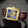 Wristwatches 2023 Fashion Chenxi Top Brand Rectangle Men Gift Skeleton Leather Band Automatic Mechanical Wrist Watches Reloj Hombre