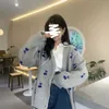 Deeptown harajuku grå tröja hjärtkvinnor chic koreansk mode jumper kvinnlig preppy stil överdimensionerad stickad topp ytterkläder