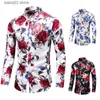 Men's Casual Shirts 2023 Autumn Men Slim Floral Print Long Sleeve Shirts Fashion Brand Party Holiday Casual Dress Flower Shirt Homme Plus Size 7XL T230907