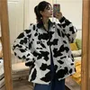 Deeptown Koe Print Kpop Omkeerbare Cargo Jas Vrouwen Harajuku Streetwear Oversize Zip Trainingspak Vrouwelijke Hippie Windjack