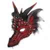 Masques de fête Masque de dragon noir et rouge Halloween Cosplay Demi-Masque Masquerade Carnaval Démon Adulte Horreur Carnaval Party Props x0907