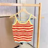 Cute Striped Knit Women Camisole Letter Print Sleeveless Vest Fashion Casual V Neck Waistcoat