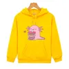 Pullover Chubby Axolotl Enjoys Bubble Tea Hoodie Kawaii Graphic Sweatshirt Kids Clothes Girls Y2k Sudaderas Boys Hoodies Unisex Pullover 230907