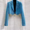 レディースジャケットファッションラグジュアリーダイヤモンドフリンジ女性用ラペル長袖短いジャンジャケット女性コートY4066
