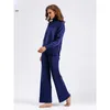 Trajes de pantalón de dos piezas para mujer, trajes de otoño e invierno, conjuntos de 2 uds para mujer, jersey liso suelto, suéter tejido, pantalón con pernera ancha, traje elegante