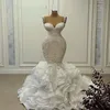 Luxury Mermaid Wedding Dresses 2021 Lace Applique Beach Bridal Gowns Ruffles Custom Made Vestido De Noiva Bride Dress246H