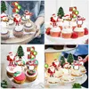Storage Bottles 20 Pcs Christmas Tree Topper Party Cards Cake Paper Cup Insert Snowman Festival Toppers Xmas
