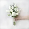 装飾花の結婚式の花嫁と花嫁介添人を保持して乾燥した白い模倣人工蘭のチューリップスフラワーブーケ