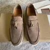 Lp piana skor sommarklänning walk charms mocka loafers moccasins aprikos äkta läder män avslappnad slip på lägenheter kvinnor lyxdesigners platt loro sko