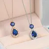 Pendentif Colliers Collier de mariage pour femmes de luxe brillant bleu goutte d'eau Zircon Rose or couleur fête bijoux de mode DZN005