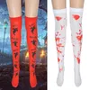 Calcetines de mujer, 1 par, medias sexis para Cosplay, esqueleto, telaraña, estampado sangriento, hasta la rodilla