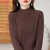 Kadın Sweaters Lhzsyy Pamuk İplik Örgü Süvari Sonbahar Kış Yarım Yavaş Belek Altları Uzun Kollu Dip Gömlekleri Gevşek Üstler