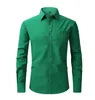 Men's Dress Shirts Plus Size 9XL Formal Business Office Working Wear Standard-fit Green Solid Social Long Sleeve Stretch Shirt