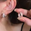 Hoop Earrings Korean Pink Green Zircon Heart For Women Girl Exquisite Sweet Crystal Ear Buckles Aesthetic Jewelry