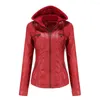Women's Leather Spring And Autumn Quality Pu Washed Hooded Jacket Large Fit Black Windproof Sports Coat