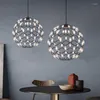 Lâmpadas pendentes arte led candelabro lâmpada luz decoração minimalista redonda sala de estar bola de ferro pendurado decoração mesa de jantar barra nórdica