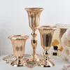 Ljusstakar Golden Silver Metal Candlestick Flower Stand Vase Table Centerpiece Event Rack Road Lead Wedding Deco