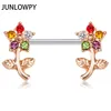 Gioielli per piercing al labbro Labret JUNLOWPY Acciaio inossidabile Calibro 14 Anello per capezzolo Bar Doppio cristallo CZ Fiore curvo Corpo Orecchio Bilanciere 20 pezzi 230906