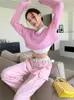 Женские свитера Deeptown Y2K Эстетический розовый укороченный свитер Женский Harajuku Винтажный ажурный вязаный пуловер Корейская мода Свободный повседневный