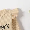 Kläder sätter spädbarnflickor långärmad brev skriver ut ribbade romper byxor pannband tre stycken mamma baby matchande pajamas 3 månader flicka kläder