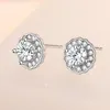 Stud Oorbellen Trendy Voor Vrouwen 925 Zilveren Sieraden Met Zirkoon Edelsteen Bloemvorm Bruiloft Belofte Cadeau Ornament