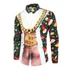Мужские классические рубашки 2023, Рождественский подарок, рубашка, костюм, узор, 3D-печать, уличная одежда с длинным рукавом и пуговицами с лацканами, модный дизайн 6XL