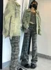 Deeptown Y2K Vintage vert Denim vestes femmes rétro 90s esthétique Streetwear surdimensionné veste femme haute rue Hippie manteau