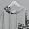 Women's Hoodies Women Plaid Patchwork Fashion Oversized Streetwear Cotton Autumn Casual Long Sleeve Pullovers Female Hooded Sweatshirt