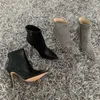 Boots sexy lady Casual Designer fashion women boots Black leather spikes high heels stiletto point toe short martin booties x0907