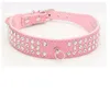 personalized Length Suede Skin Jeweled Rhinestones Pet Dog Collars Three Rows Sparkly Crystal Diamonds Studded Puppy Dog Collar