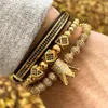 3PCS Ustaw mężczyzn bransoletki biżuteria Crown Crowns Macrame Kulki Bracelety dla kobiet Męscy Pulseira Feminina Prezent Walentynki 248h