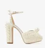 24SS Summer Sacaria Dress Wedding Shoes Pearl-Embellished Satin Platform Sandals Elegant Women White Bride Pearls High Heels Ladies Pumps EU35-43 box