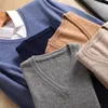 Herentruien 100% wol vneck gebreide pullover Business Casual Solid Color Sweater Bodemhirt Mannelijk merk Men 230906