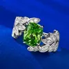 2023 New emerald diamond ring for women High quality Fashion 925 sterling silver leaf diamond wedding ring hiphop jewelry Gifts